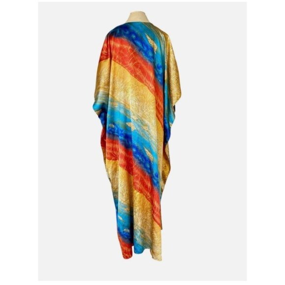 Vintage Winlar Caftan Dress One Size Satin Kaftan Moo Moo MuMu Beach Shell Print - Picture 2 of 6